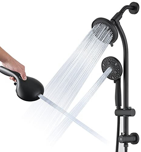 UCLIMAA Modern Rainfall Shower Head with Handheld Shower Spray, 26-Inch Adjustable Height Slide Bar, High Pressure Dual Shower Head Combo, 3-Way Diverter for Easy Reach, 5-Foot Hose - Matte Black