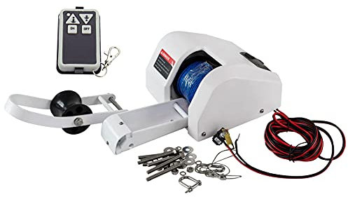 12V Up to 35 LBS Electric Marine Anchor Winch, Saltwater Boat Anchor Windlass Kit, Heavy Duty Towing Winches for Fishing Boat Pontoon Boat (White, 35 LBS)