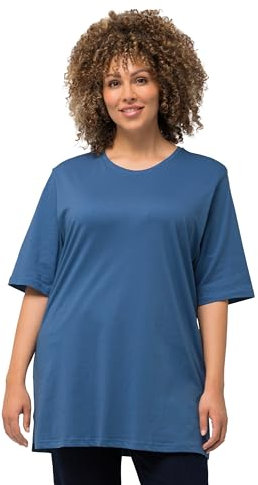Ulla Popken Damen Basic, Rundhals T-Shirt, Denimblau, 58-60