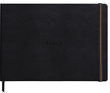 Rhodia 116172C - Rhodia Touch Skizzenbuch Mixed Media Book, 20 Blatt Paint'ON-Papier extraweiß 250g, A4 Querformat, ideal für Mischtechniken und Kunst, Schwarz, 1 Stück
