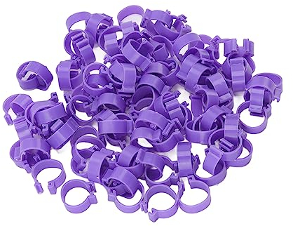 100 Stück GeflügelfußRinge, Gesundheitsbedarf, Vögel, Ente, Henne, Gänsebeine, Ringe, Clip, Kunststoff, Geflügel, Identifikation, Nummerierte Ringe (Lila)