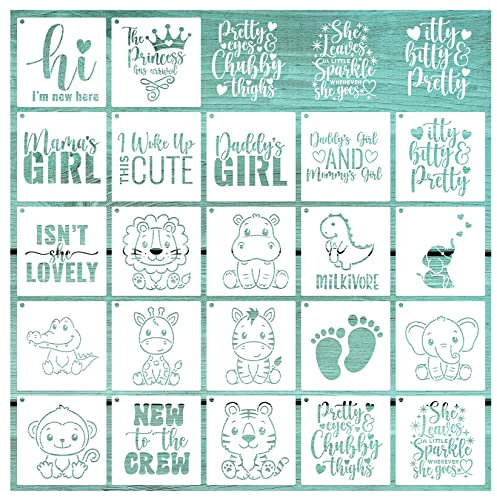 22 niedliche Babyparty-Schablonen für Strampler, Stoffschablonen für Kleidung, gemischte Tiersätze für Strampler, Lätzchen, Taschen, Hemden und Schuhe (22 Mädchen)