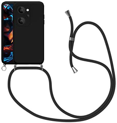 Coque pour Xiaomi Redmi Note 12 4G, Cordon Collier Etui Housse de Protection en Silicone avec Collier Telephone Portable Silicone avec Cordon Stylée Coque avec Réglable Cordon, Noir