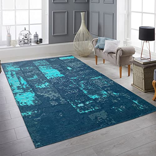 CARPETIA Teppich Wohnzimmer Vintage Abstraktes Muster Fußbodenheizungsgeeignet Kurzflor | blau weiß grau, 160 x 230 cm