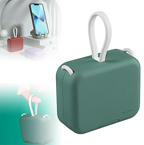 Portable Wireless Charging Treasure Mobile Phone Holder, Portable Folding Mobile Phone Holder Power Bank, 4000mAh Mini Power Bank Built-In Dual-Cable, Portable Charger USB C, Fast Charging (Green)