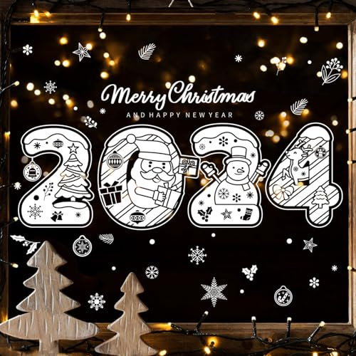 BSITSSS Fensterbilder Weihnachten, 2026 Jahr Weihnachtsdeko Fensterdeko Weihnachten, Christmas Decorations Weihnachten-Deko, Fensterbilder Statisch Haftende PVC WeihnachtenAufkleber(2026-B)