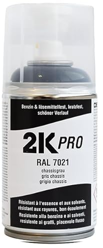 2K PRO 2K Spraydose 250ml - 2 Komponenten Sprühlack, Schnelltrocknender Spritzlack, UV-Beständig, Stoss- und Kratzfest | RAL7021 - Chassisgrau Glanz