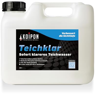 KOIPON Teichklar 20L Teichwasseraufbereiter für klares Teichwasser | Teichklärer gegen Schwebealgen, grünes und trübes Wasser | Reduziert Phosphat und Schwermetalle