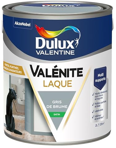 Dulux Valentine Peinture Laque Valénite Intérieur et Extérieur Multi-supports - Finition parfaite et lisse, Formule Haute Résistance - Satin Gris de Brume 2 L