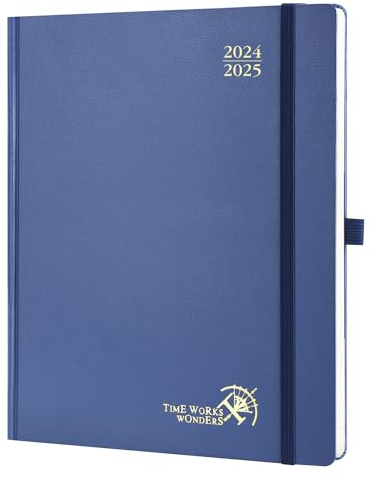 POPRUN Kalender 2025 Buchkalender (Aug.2024-Dez.2025) Hardcover, ca. A4 (26,5 x 21,5 cm), 17-Monate-Terminplaner, Wochenplaner 2025 mit Zertifiziertem Papier - Marineblau