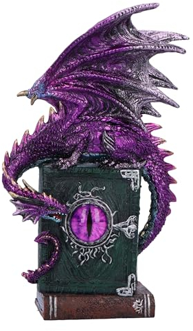 Nemesis Now Dragon Fable Figur aus Kunstharz, lila, Drache auf Spukbüchern, schimmerndes lila Drachen-Ornament, Sammlerstück, Drachen-Geschenkartikel, gegossen aus feinstem Harz, fachmännisch