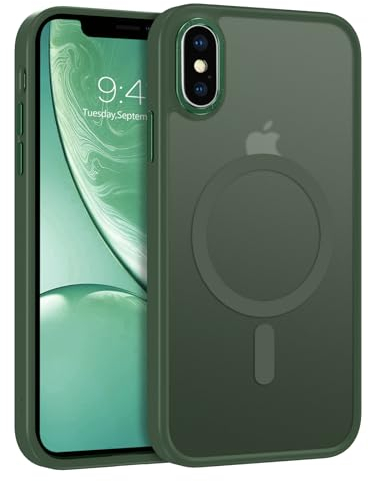 GUAGUA Magnetisch Handyhülle für iPhone XS Max Hülle [Kompatibel mit MagSafe] Matt Handyhülle Stoßfest Rückseite Durchscheinende Dünn Slim Magnet Schutzhülle Case für iPhone XS Max (6,5'') Grün