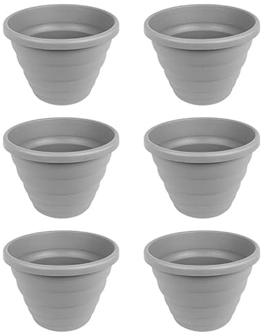 M1SS Large 40cm Beehive Round Grey Planter -Plastic Upcycled Garden Plant Pot Lightweight & Weather Resistant Indoor or Outdoor Home Decoration -22 Litre (Set of 6)