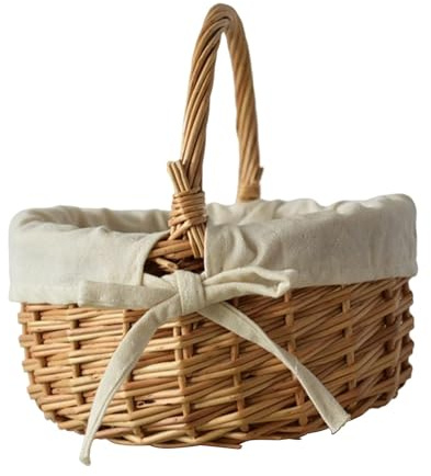KleinerWeidenkorb Mit Griff, Handgeflochtener, Geschenkkorb, Obstkorb, Bügelkorb, Naturfarbe, Osterkörbchen, Osterkorb, Kinder Osternest Korb, OsterGeschenktüten, 20 X 17 X 11 Cm