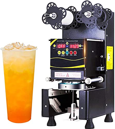 JINGEDD Commercial Milk-Tea Cup Sealing Machine,Fully Automatic Cup Sealer Machine Bubble Tea Cup Sealer for 70/75/88/90/95mm Diameter Cup - 400-600 Cups/h,Black