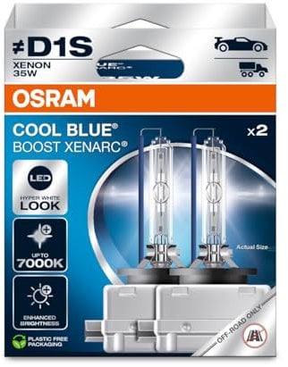 Osram XENARC® Cool Blue Boost, D1S, Xenon Headlight Lamps, 7000K, Hanging folding box (2 lamps), offroad use only