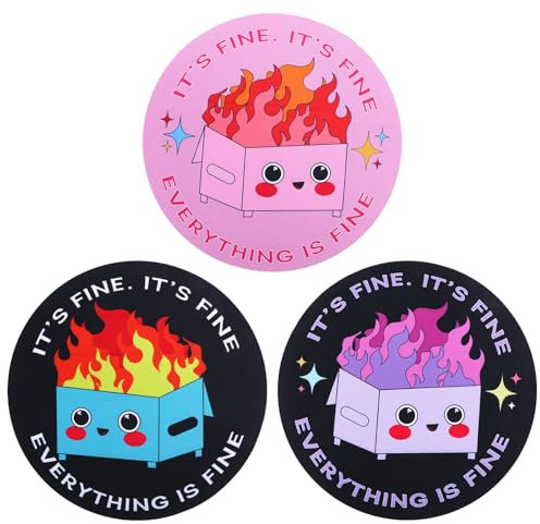 Dimeho 3 PCS Dumpster on Fire Mouse Pad Cute Round Mousepad with Non-Slip Rubber Base Small Computer Mouse Mat Funny Office Supplies Decor for Gaming Laptops Work Home Desk Accessories