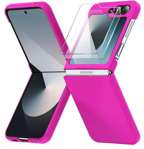 AFENGBOX Cover per Samsung Galaxy Z Flip 6 5G,Sottile Custodia Samsung Flip 6 con 2 set Pellicola Protettiva,Antigraffio Antiurto Cover Case per Samsung Z Flip 6,Rosa Rossa