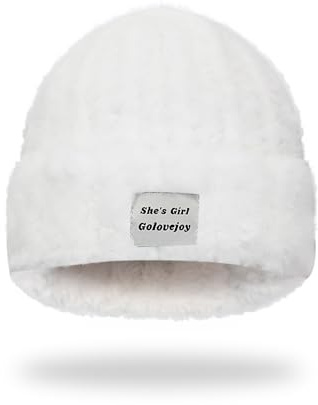Andiker Beanie-Mützen für Damen, schlicht, klassisch, modisch, weich, für Damen, Wintermütze, dick, Kaninchenfell, Strick, Winter, warme Mütze für Outdoor, Skifahren, Wandern, Radfahren, weiß, 1