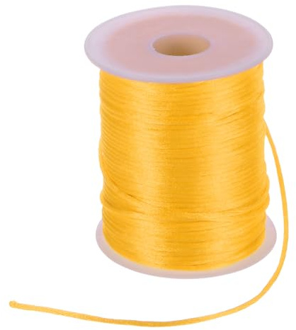sourcing map Cordoncino in nylon satinato, 2 mm, liscio come la seta, per braccialetti macramè, kumihimo, collane con nodo cinese, perline e creazione di gioielli, tonalità oro