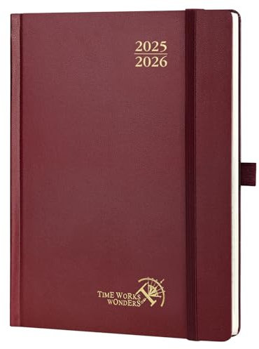 POPRUN Kalender 2025 2026 Buchkalender Hardcover, ca. A5 (22 x 16,5 cm), 17-Monate-Terminplaner (Aug.2025-Dez.2026), Wochenplaner 1 Woche 2 Seite mit Zertifiziertem Papier - Burgund