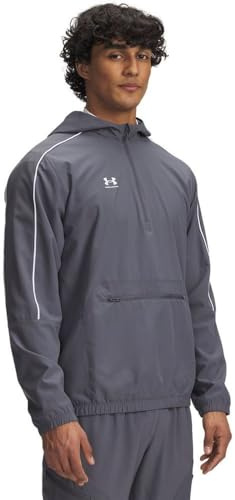 Under Armour Men's Challenger Warmup Jacket, Water-Repellent Track Jacket for Warming Up and Sports Training, Comfortable and Breathable Men's Half-Zip Top,Castlerock / / White,LG