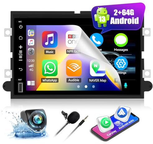 CAMECHO 2+64G 7 Zoll Autoradio für Ford Focus F150 F250 F350 Explorer Fusion Mustang Edge, Android 13 Wireless Carplay Android Auto Bluetooth HD Radio mit GPS WiFi Mirror Link +Rückfahrkamera Canbus