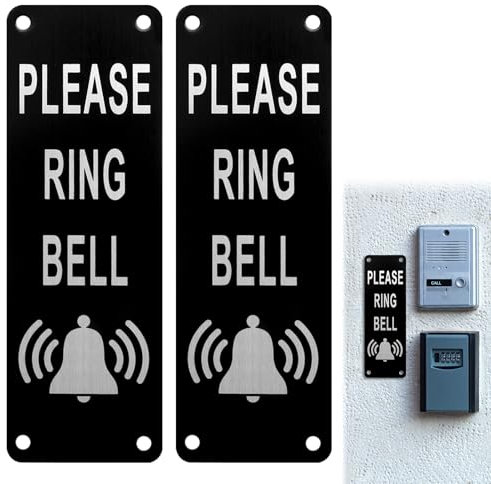 Please Ring The Bell Sign, 2Pcs Ring Doorbell Sticker Metal Aluminium 5×15cm Personalized Door Signs with Self-Adhesive and Pre-Drilled Holes for Door Office Business Outdoor