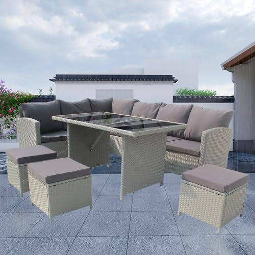 GadgetHaven 10 Seater All-Weather PE Rattan Garden Furniture Set with Retractable Chairs, UV Resistant & Removable Cushions for Patio, Garden, or Conservatory (Solid Grey+Dark Cushions)