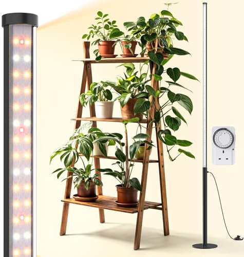 Barrina T10 Pro Standing Grow Light with Timer, 42W, 169 LEDs, Full Spectrum Vertical Grow Lights for Indoor Plants, Wide Coverage, 115cm to 165cm Height with Foot Switch, Flowering and Tall Plant