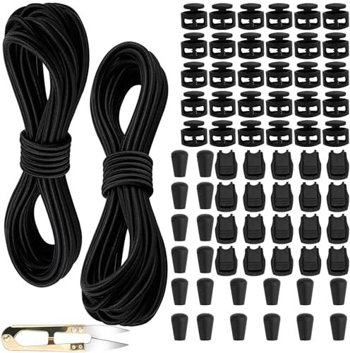 wonkeken 2 pezzi 10 m di filo elastico in gomma da 3 mm, filo elastico rotondo in nylon per braccialetti con 20 fermacorda, morsetto a 30 doppio foro primavera per zaino