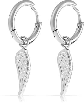 Made by Nami Juego de pendientes colgantes con alas de ángel, plata o oro, de acero inoxidable quirúrgico, pendientes de aro con colgante, regalos para mujeres, joyas resistentes al agua
