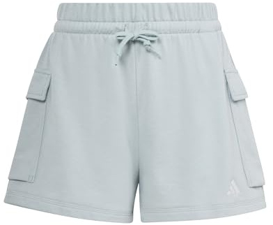 adidas Women's Essentials SMALL Logo French Terry Cargo Shorts, Wonder Sage/White, M