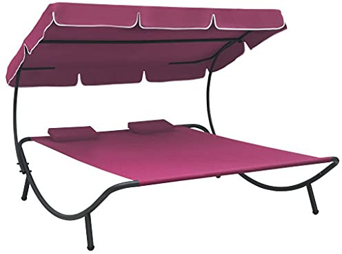 Tomostar Sonnenliege, Relaxliege, Liegestuhl, Gartenmöbel, Bett für den Außenbereich, mit Sonnendach und Kissen, Rosa