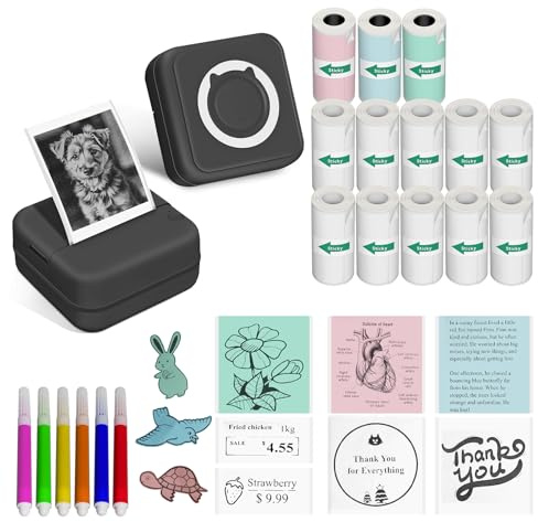 Aptika Imprimante d'autocollants – Mini imprimante avec 14 rouleaux de papier adhésif