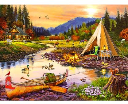 PieceRelax PieceClicks 1000 Teile Puzzle Erwachsene Camping The Macneil Studio - Golden Haven Camp Herbst Berglandschaft See Geschenkidee 47,6 x 63,3 cm [U1041]