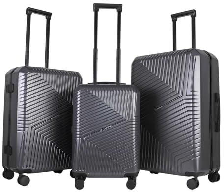 JLY Swirf Lightweight Luggage Set of 3 Charcoal Grey – Checked and Cabin Travel Suitcases with Spinner Wheels, TSA-Approved Locks, Cup Holder & Organised Interior Design