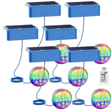 LED ATOMANT 6x Luci LED Solari Piscina 2,6W RGB IP68 Senza installazione | Cavo 1m, Fissaggio con adesivo o viti