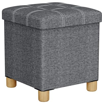 Oak & Tea Storage Ottoman with Legs – 30×30×30 cm Foot Stool with Hidden Storage, Ottoman Foot Rest Stool, Load up to 130 kg, Upholstered Storage Stool for Living Room, Bedroom & Entryway, Grey