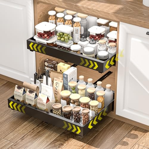 Diealles Shine Cajones Extraibles para Cocina, 2 piezas Ancho Ajustable 31-52CM Cajon Extraible Mueble Cocina, Bandeja Extraible Armario Cocinas Sin Taladrar
