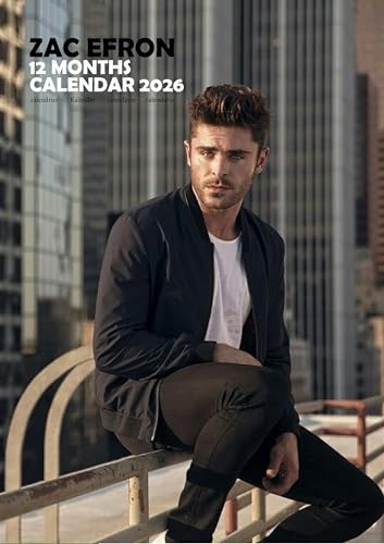 Zac Efron, Kalender 2026, A3, Wirobound, vollfarbig, Gratis Packung Kalenderaufkleber.