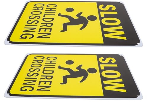 Cabilock Lot de 2 Panneaux de Signalisation Routière « Attention Passage Piéton Garçon et Filles » et « Ralentissez » Panneaux Solide pour Écoles Parcs et Zones Résidentielles Sécurité