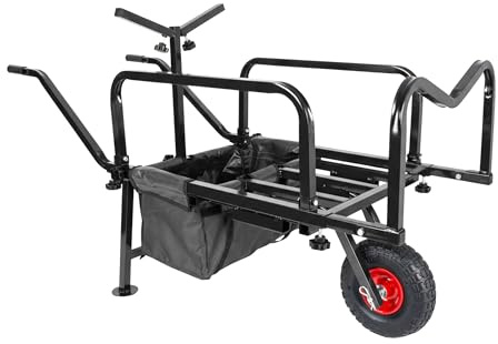 Relaxdays Angelwagen Transportwagen, Lastenkarre mit Tasche, HBT: 65x145x55 cm, verstellbar & klappbar, Stahl, schwarz
