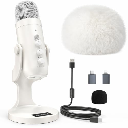 zealsound K66 Mikrofon (Weiß) und D65 Fell-Windschutz (Weiß)