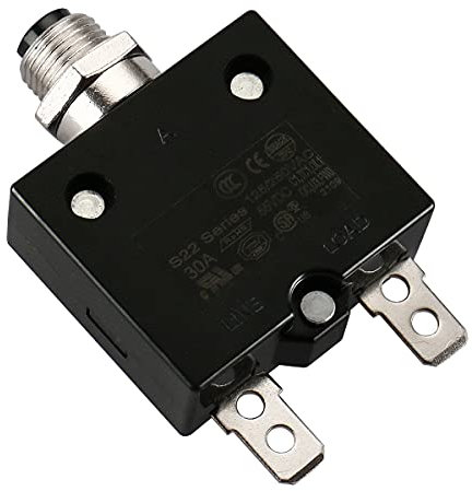 Baomain circuito disyuntor térmico sobrecarga interruptor protector W66 – 30 A 125/250VAC/50vdc – Botón reset-only CLB con terminales de conexión rápida