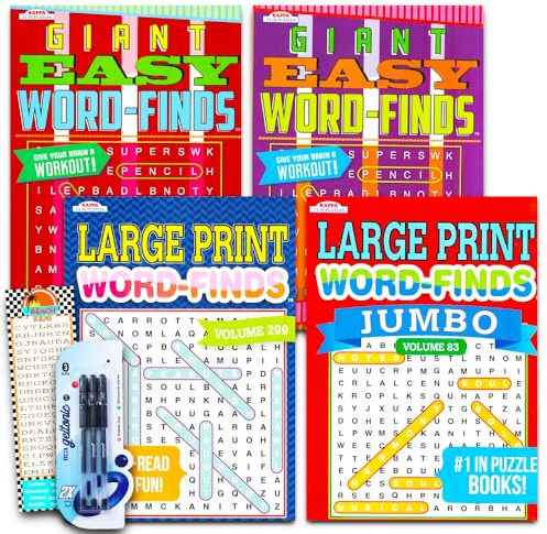 Word Find Puzzle Books for Adults Seniors - Set of 4 Jumbo Word Search Books with Large Print (Over 380 Pages Total with Bookmark)
