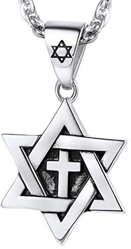 PROSTEEL Davidstern + Kreuz Kette Edelstahl Magen David Stern Anhänger mit 55+5cm Singapurkette Judische Amulett Halskette für Männer Modeschmuck Accessoire