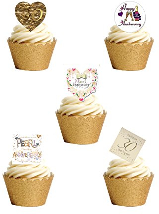 24 Stand Up 30th Pearl Wedding Anniversary Edible Wafer Paper Cake Toppers Decorations