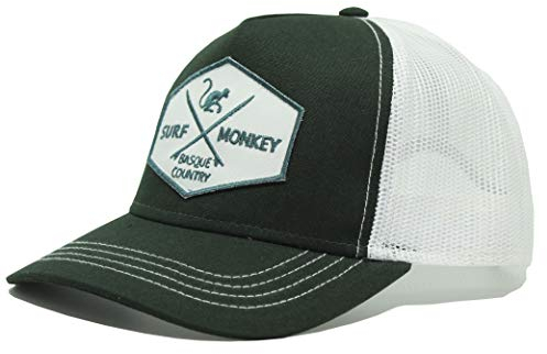 Dressed In Music Rot Marineblau Truckerkappe für Männer - Surf Monkey® Patch vorne - Design mit 5 Panelen- Flacher Schirm - Verstellbarer Kunststoff-Druckknopfverschluss