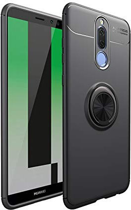 Carcasa para Huawei Mate 10 Lite con Anillo Kickstand,Funda giratoria de 360 Grados Premium de Silicona Suave TPU de Gel para Huawei Mate 10 Lite, Color Negro
